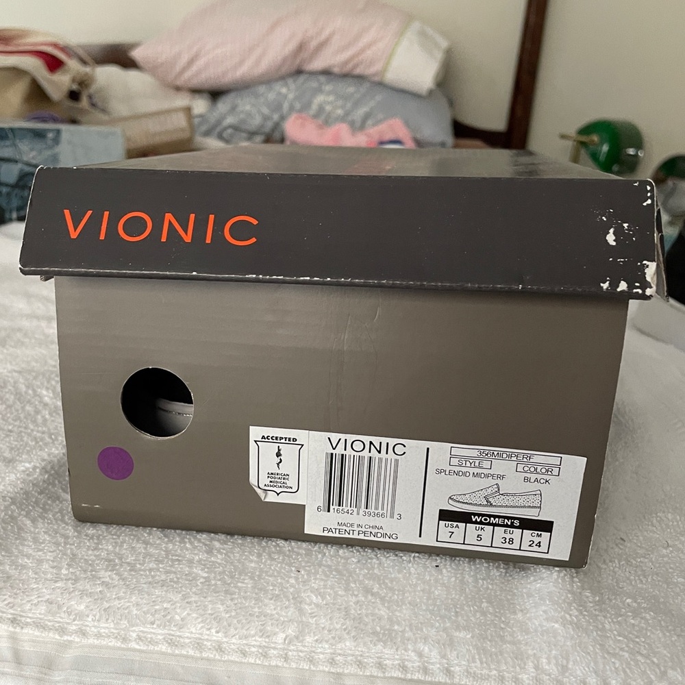 Vionic Women's Black and White Perforated Slip-On Sneakers - Picture 3 of 4